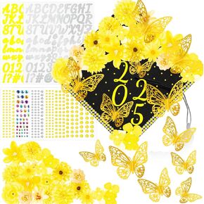تخرج التخرج من زخارف أدوات الزخارف فو Flower 3D Butterfly Rhinestons Glitter Alphabet Letting Sticker Champagne Flower Diy Cap Cap Decor