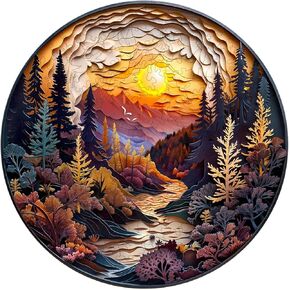 Jigfoxy Wooden Puzzles for Adults, Visual 3D Sunset Forest Wood Puzzles Adult, Unique Animal Shape Wooden Jigsaw Puzzles for Adults, Birthday Gifts for Puzzle Lovers, Family (S-8.5 * 8.5in-100pcs)