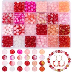 PH PandaHall 8mm Glass Beads for Jewelry Making, 552pcs 24 Color Red Round Crystal Beads Loose Spacer Beads for Beginners for Mother's Day Necklace Bracelet Earring Jewelry Making and DIY Crafts