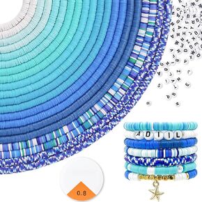 ADIIL 7200pcs Clay Beads Bracelet Making Kit, 10 Colors 6mm Polymer Heishi Beads for Jewelry Making, Friendship Bracelet Kit with Letter Beads Christmas Birthday Gift for Adults Blue