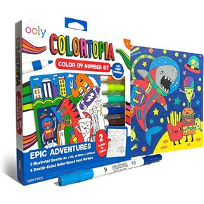 Ooly colortopia Color by Number Paint Marker Kit-2 لوحات مصورة ، 6 علامات طلاء مزدوجة القائمة على الماء ، 2 منصات عرض قابلة للإزالة ، مجموعة فنية غير سامة للأطفال والمراهقين-Unicorn Funland