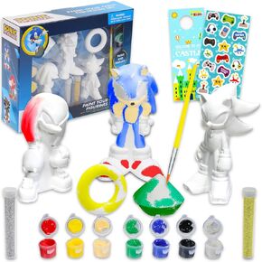 Sonic the Hedgehog Paint Your Own Figurines Set - Bundle with DIY Painting Set Featuring Sonic and More Plus Stickers | Sonic Painting Kit for Kids