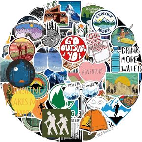 Outdoor Adventure Camping Stickers 100pcs, Waterproof Vinyl Travel Wildlife Stickers for Water Bottle Laptop Cup, Hiking Wilderness Decals for Camper Boys Adults Teens Girls