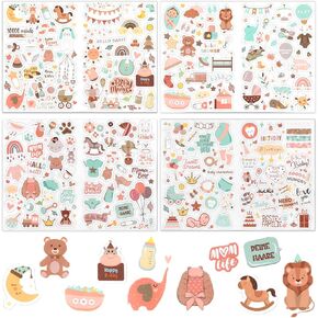 4 Sheets Baby Scrapbook Stickers, Baby Patterns Scrapbooking Stickers, Toddler Children and Baby Photo Aalbums Stickers Baby Girl Boy Stickers for Birthday Party Invitation Cards Kids Gift(B)