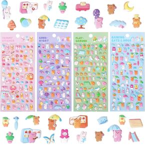 Cute Puffy Farm Animal Stickers for Kids Toddlers – Reusable 3D Foam Cartoon Stickers, Large & Small Bubble Zoo Jungle Animals - Cow,Pig,Sheep,Lion,Tiger,Giraffe for Children – 4 Sheets.
