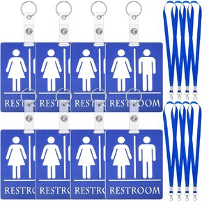 Tinlade 8 Set Bathroom Pass Restroom Pass Classroom Bathroom Tag with Key Holder Blue Large Keychain with Lanyard for Women Men
