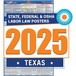 2025 Texas Labor Law Poster- State, Federal, OSHA Compliant- Workplace Required Posting for Employees- English Employment Poster- UV Laminated Waterproof- 26" x 39.5"- English