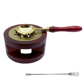 Wax Seal Warmer Kit Melting Furnace Tool with Spoon and Stir Stick, Tealight Candles Set for Wedding Wax Envelope Seal Stamp (Redwood B)