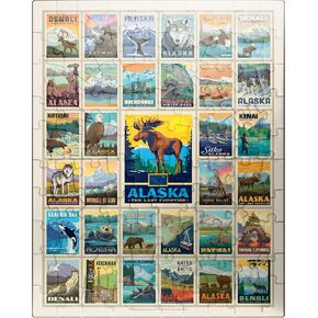 MyPuzzle Alaska: Multi-Image Print, State Pride, Vintage Poster - Premium 1000 Piece Jigsaw Puzzle for Adults