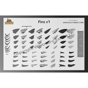 Fins v1 Assortment Fishing Lure Airbrush Stencil - Mylar Reusable (7.5 Mil Mylar)