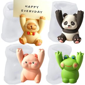 Cat Panda Pig Frog Resin Molds for Message Sticky Note Holder, Animal Raise Hand Silicone Mold for Resin Handcraft, Pets Mold for Home Decoration Office Car Ornament DIY Gift