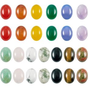 KISSITTY 26pcs Natural Gemstone Cabochons 13 Styles Oval Shape Flat Back Crystals Bulk Semi-Precious Gemstones Beads 16x12mm for Pendant Bracelet Necklace Earring Jewelry Making