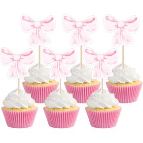 48pcs pink bow cupcake toppers toppers topper for girls baby dame birdgating decorations coquette bachelorette decor