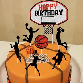 Basketball Cake Topper -Basketball Star Themed Cake Decorations Black Glitter Boy girl Happy Birthday Party
