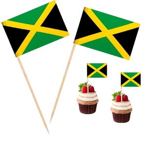 100 PCS Jamaica Flag Flag jamaican tounpick flags ، cocktail chicks mini stick cupcake topcake picks country decoration calctail cakailt bar bar flags