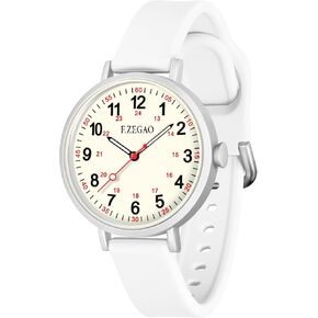 Nurse Watch for Medical Doctor Professionals Student Easy Read Dial with Luminous 24 Hours Red Second Soft Thin Silicone Band 50M Waterproof