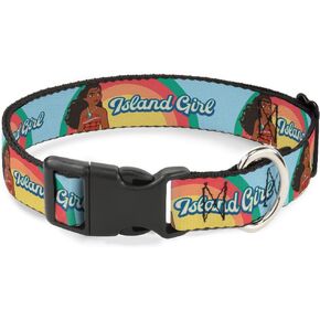 Disney Pet Collar, Dog Collar Plastic Buckle, Moana Island Girl Rainbow Pose Blue Multi Color, 9.5 to 13 Inches 1.0 Inch Wide