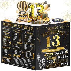 13th Birthday Card for Girl Boy, Funny Pop Up Happy 13th Birthday Cards for Son Daughter, Jumbo 13th Birthday Decorations for 13 Year Old Boys Girls Funny Birthday Gifts, Review of 2012, Black Gold