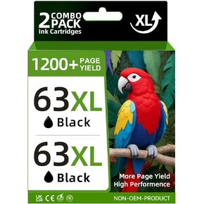63XL Black Ink Compatible for HP Ink 63 Black Ink 63 XL High Yield for HP Printer Ink 63XL for Envy 4520 4512 4655 for Officejet 3830 4650 4655 3833 5255 5200 for Deskjet 3630 3632 1112 1110