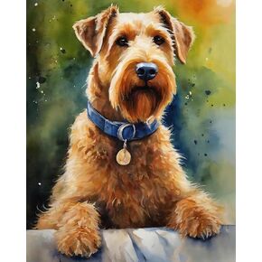 OKSGYTA Pet Dog Themed Oil Painting, Airedale Terrier Dog and Flowers, Paint by Numbers on Canvas, Painting Kits Includes Paintbrush, 40x50cm, Without Frame