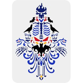 FINGERINSPIRE Skeleton Stencil 11.7x8.3 inch Haunted Mansion Stencil Template Plastic Skeleton Crow Bat Pattern Stencils Reusable Damask Skeleton Stencil for DIY Art Painting on Wall Furniture Crafts