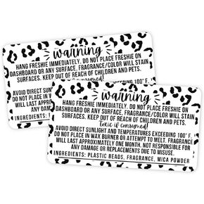 Freshie Warning Label Stickers | 350 Pack | Sticker Size 2.25" inches L x 1.25" inches W | Freshies Supplies | Leopard Background Design