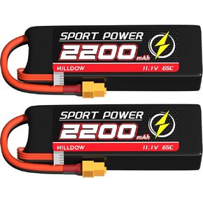 Hilldow 11.1V Lipo Battery 3S 65C 2200MAH Lipos بطاريات Lipos قابلة لإعادة شحنها مع قابس XT60 لـ RC Models Airplane AUV UAV Control Quadcopter Drone FPV (2 حزم)