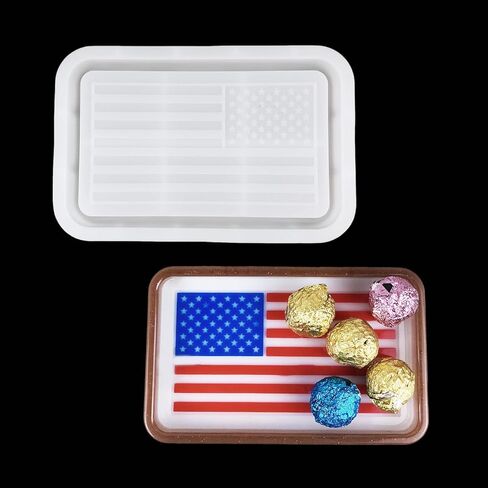 Resin Tray Mold American Flag Tray Silicone Mold Rectangle Tray Resin Mold Jewelry Plate Mould for Epoxy Resin DIY Crafts Trinket Candy Candle Container Soap Dish Home Decoration (White) in Kuwait