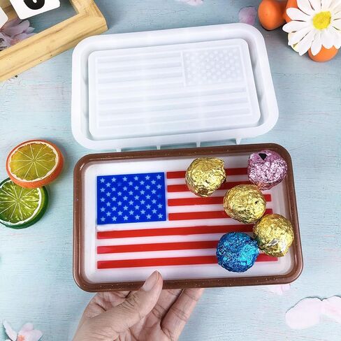 Resin Tray Mold American Flag Tray Silicone Mold Rectangle Tray Resin Mold Jewelry Plate Mould for Epoxy Resin DIY Crafts Trinket Candy Candle Container Soap Dish Home Decoration (White) in Kuwait