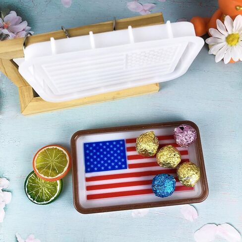 Resin Tray Mold American Flag Tray Silicone Mold Rectangle Tray Resin Mold Jewelry Plate Mould for Epoxy Resin DIY Crafts Trinket Candy Candle Container Soap Dish Home Decoration (White) in Kuwait