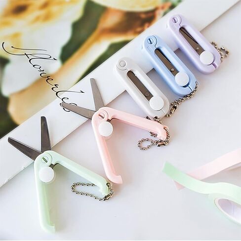Mini Scissors with Key Chain Mini Telescopic Small Foldable Scissors Portable Safe Pocket Travel Scissors Retractable Kids Shears Sharp Cutting Tools for Cutting, Scrapbooking (White) in Kuwait