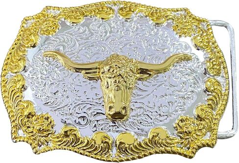 TOPACC Western Belt Buckle for Men Women Cowboy Cowgirl Rodeo Gold Longhorn Buckle 1.5 Inches Novelty Belt Buckle in Saudi Arabia