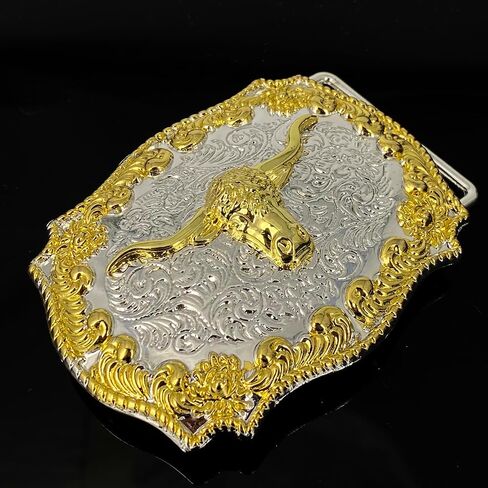 TOPACC Western Belt Buckle for Men Women Cowboy Cowgirl Rodeo Gold Longhorn Buckle 1.5 Inches Novelty Belt Buckle in Saudi Arabia