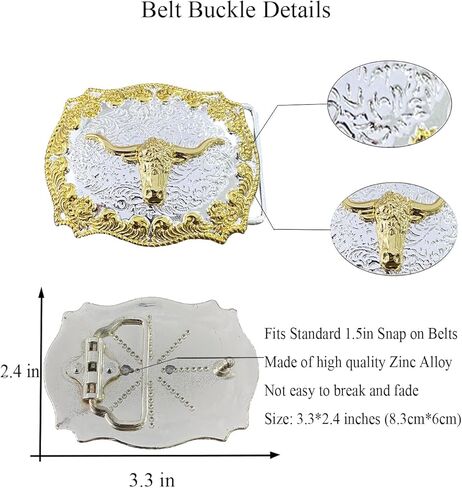 TOPACC Western Belt Buckle for Men Women Cowboy Cowgirl Rodeo Gold Longhorn Buckle 1.5 Inches Novelty Belt Buckle in Saudi Arabia