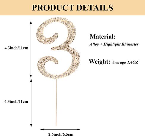 Birthday Cake Topper Number, Bling Gold Rhinestone Large Number 0-9 Happy Birthday Cake Topper for Birthday Anniversary Party Decoration, 5 in Saudi Arabia