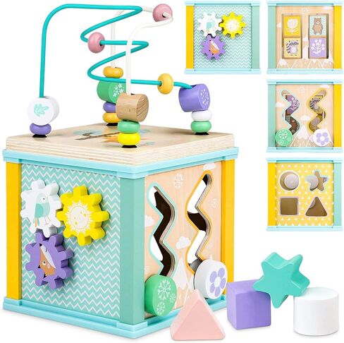 Wooden Activity Cube Montessori Toys for 1 2 3 Year Old Baby Toys 12 Months Toddlers 1-3 Birthday Gift Boys Girls Sensory Interactive Learning Toys in Saudi Arabia
