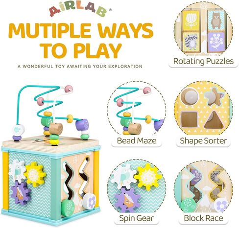 Wooden Activity Cube Montessori Toys for 1 2 3 Year Old Baby Toys 12 Months Toddlers 1-3 Birthday Gift Boys Girls Sensory Interactive Learning Toys in Saudi Arabia
