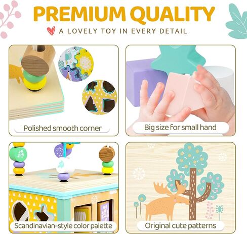 Wooden Activity Cube Montessori Toys for 1 2 3 Year Old Baby Toys 12 Months Toddlers 1-3 Birthday Gift Boys Girls Sensory Interactive Learning Toys in Saudi Arabia