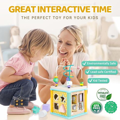 Wooden Activity Cube Montessori Toys for 1 2 3 Year Old Baby Toys 12 Months Toddlers 1-3 Birthday Gift Boys Girls Sensory Interactive Learning Toys in Saudi Arabia