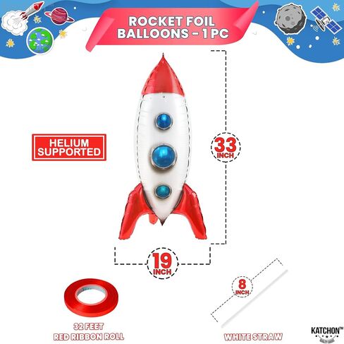 KatchOn, Huge Blue Rocket Balloons for Kids - 33 Inch, Pack of 1 | Spaceship Balloon, Space Themed Party Decorations | Space Balloons, Rocketship Balloons | Rocket Ship Balloon for Rocket Ship Decor in Saudi Arabia