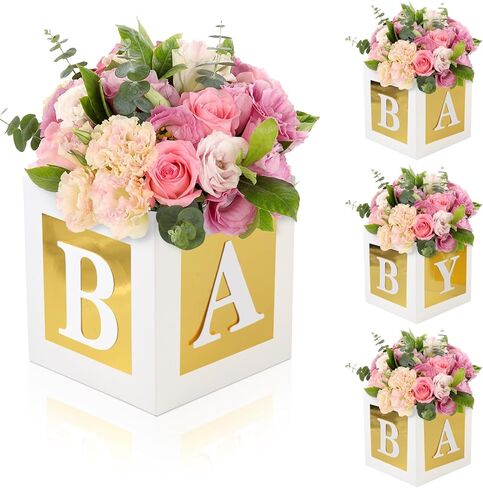 4 PCS Baby Shower Flower Joxes Table Mencored Decoration Gold Baby Block Ploral حامل الأزهار المركزية في بلوم in Kuwait