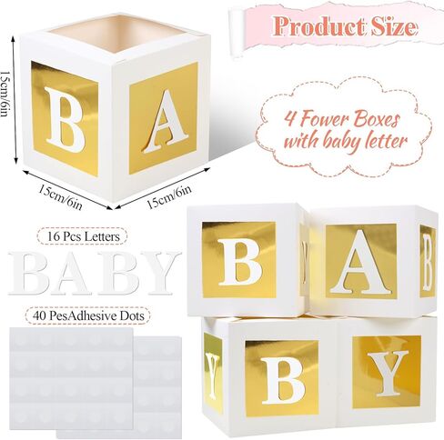 4 PCS Baby Shower Flower Joxes Table Mencored Decoration Gold Baby Block Ploral حامل الأزهار المركزية في بلوم in Kuwait