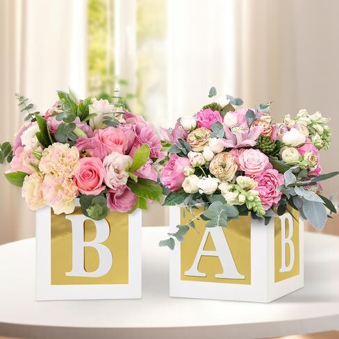 4 PCS Baby Shower Flower Joxes Table Mencored Decoration Gold Baby Block Ploral حامل الأزهار المركزية في بلوم in Kuwait