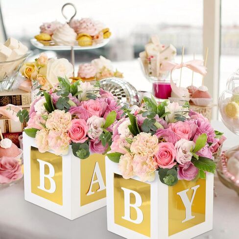 4 PCS Baby Shower Flower Joxes Table Mencored Decoration Gold Baby Block Ploral حامل الأزهار المركزية في بلوم in Kuwait