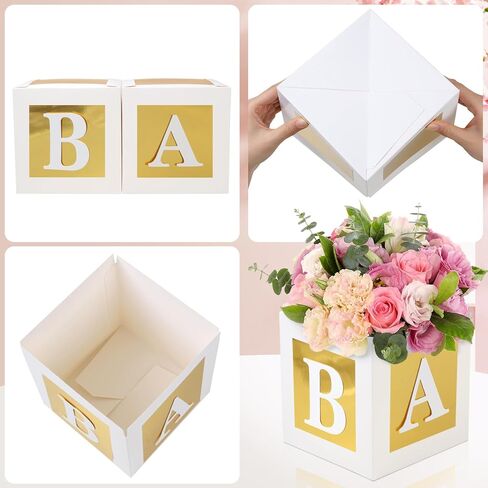 4 PCS Baby Shower Flower Joxes Table Mencored Decoration Gold Baby Block Ploral حامل الأزهار المركزية في بلوم in Kuwait