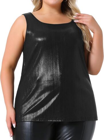 Agnes Orinda Plus Size Tops for Women Shiny Metallic Tank Top Shirt Round Neck Sleeveless Party Tee Blouse in Saudi Arabia