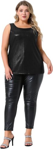 Agnes Orinda Plus Size Tops for Women Shiny Metallic Tank Top Shirt Round Neck Sleeveless Party Tee Blouse in Saudi Arabia