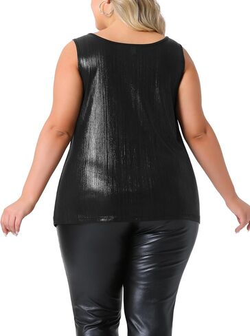 Agnes Orinda Plus Size Tops for Women Shiny Metallic Tank Top Shirt Round Neck Sleeveless Party Tee Blouse in Saudi Arabia