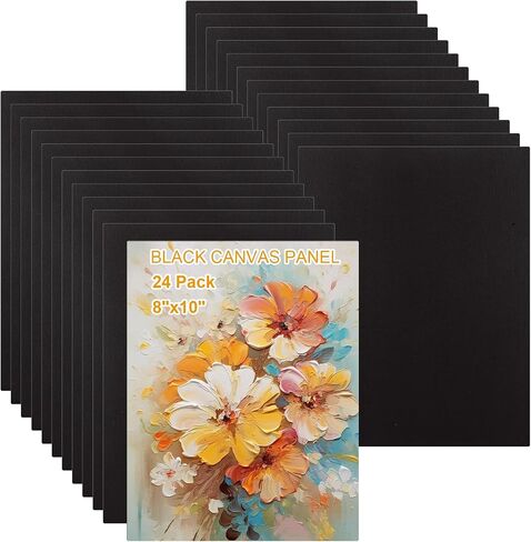 24PCS 8x8 Black Canvases for Painting, Black Canvas Panels for Painting, Drawing and Art Supplies, Blank Small Canvases for Painting Acrylics Oil Watercolor Tempera Paints in Saudi Arabia