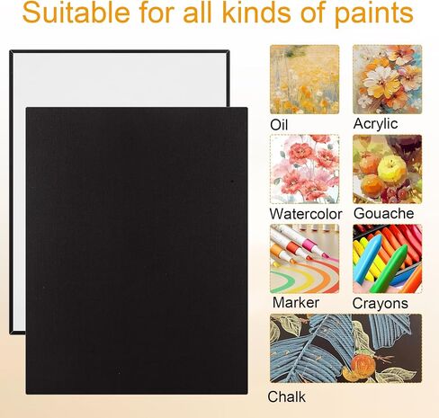 24PCS 8x8 Black Canvases for Painting, Black Canvas Panels for Painting, Drawing and Art Supplies, Blank Small Canvases for Painting Acrylics Oil Watercolor Tempera Paints in Saudi Arabia
